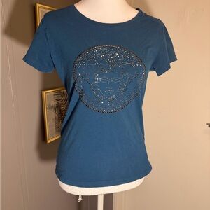 Versace Teal Embellished Short Sleeve Tee